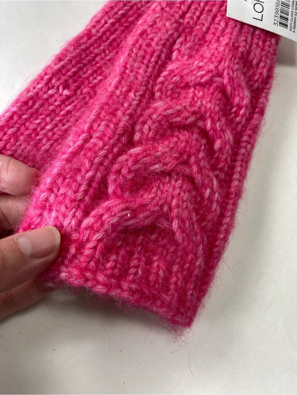 LOFT Cable Knit Fingerless Gloves Bright Fuchsia Pink NWT